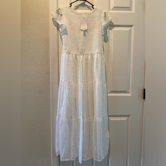 Merokeety Women’s Short Sleeve Swiss Dot Dress, White -Medium - Picture 5 of 11